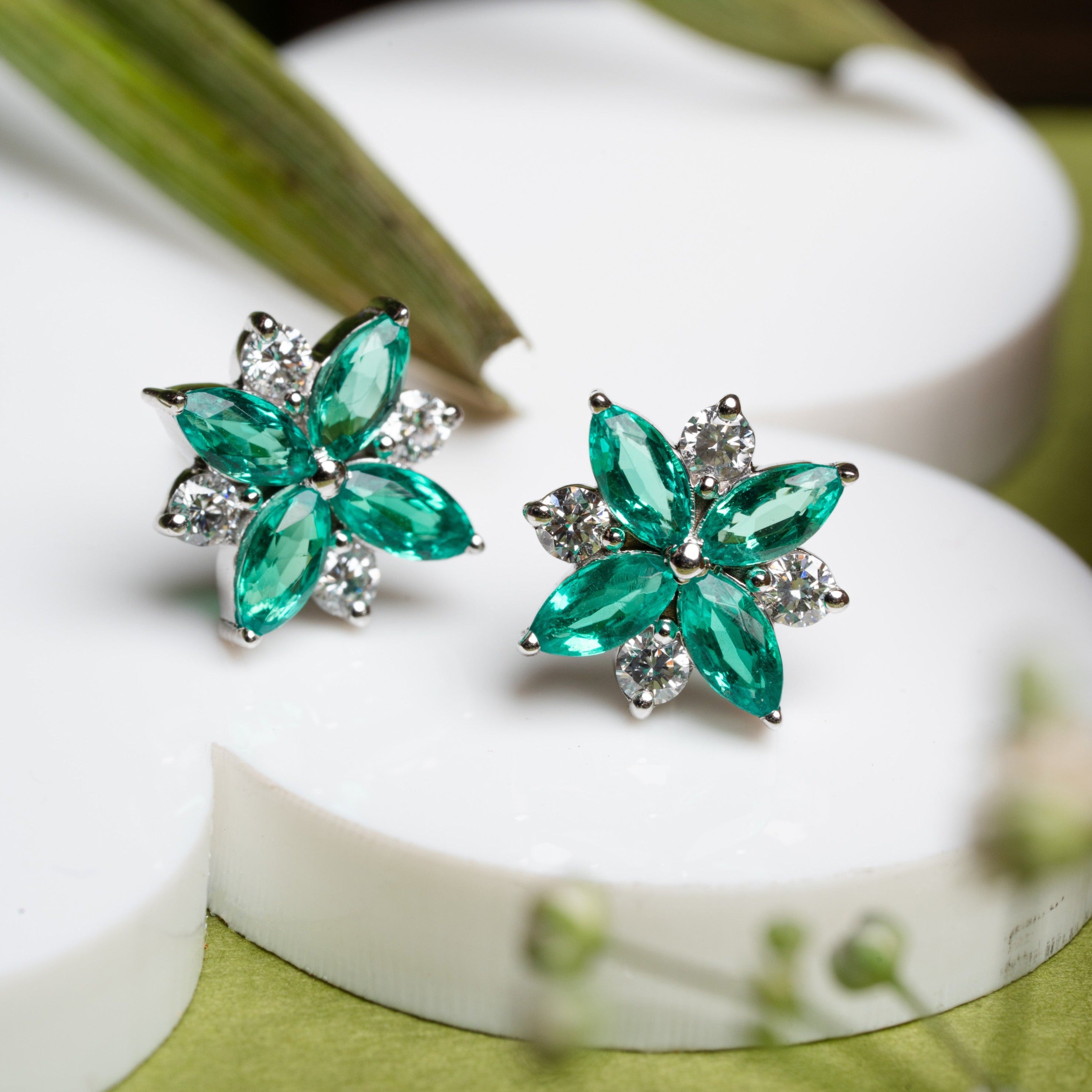 Tulip Emerald & Diamond Earrings