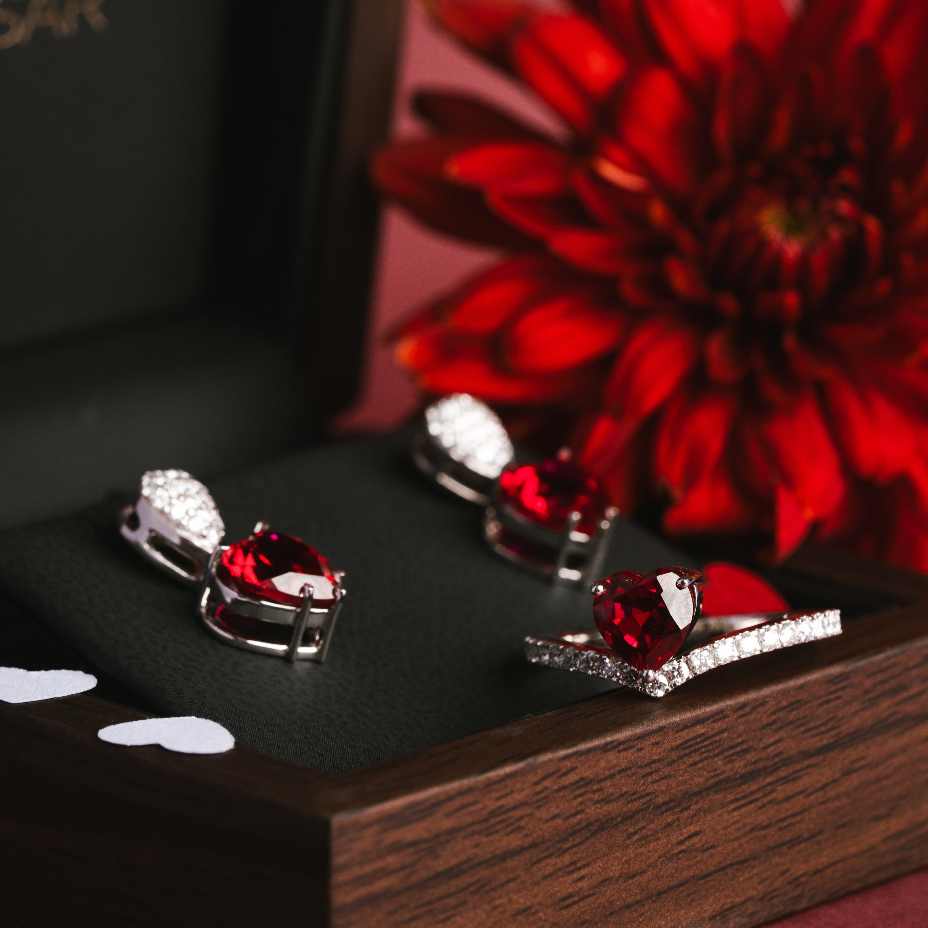 Valentine Ruby Ring & Earrings Set