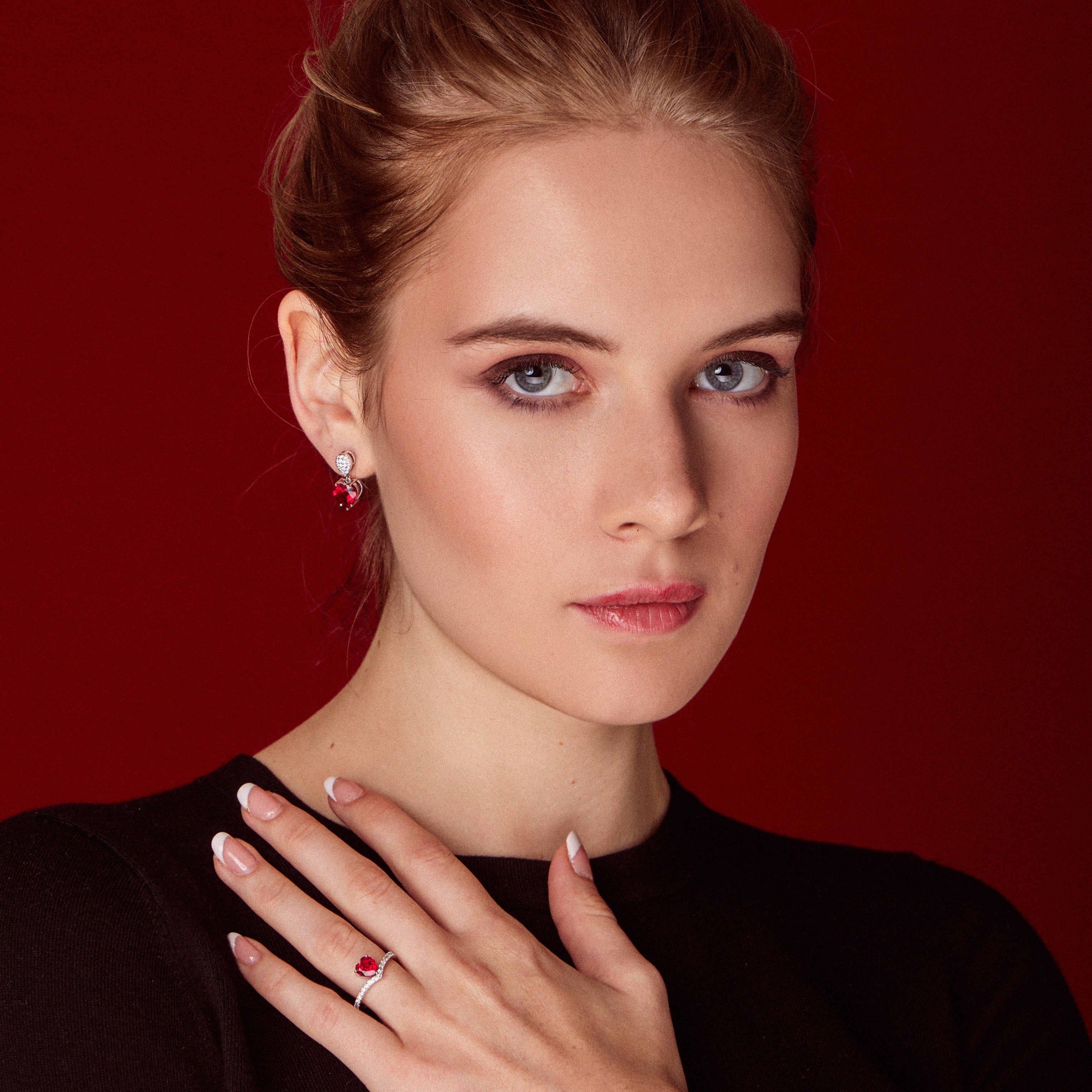 Valentine Ruby Ring & Earrings Set