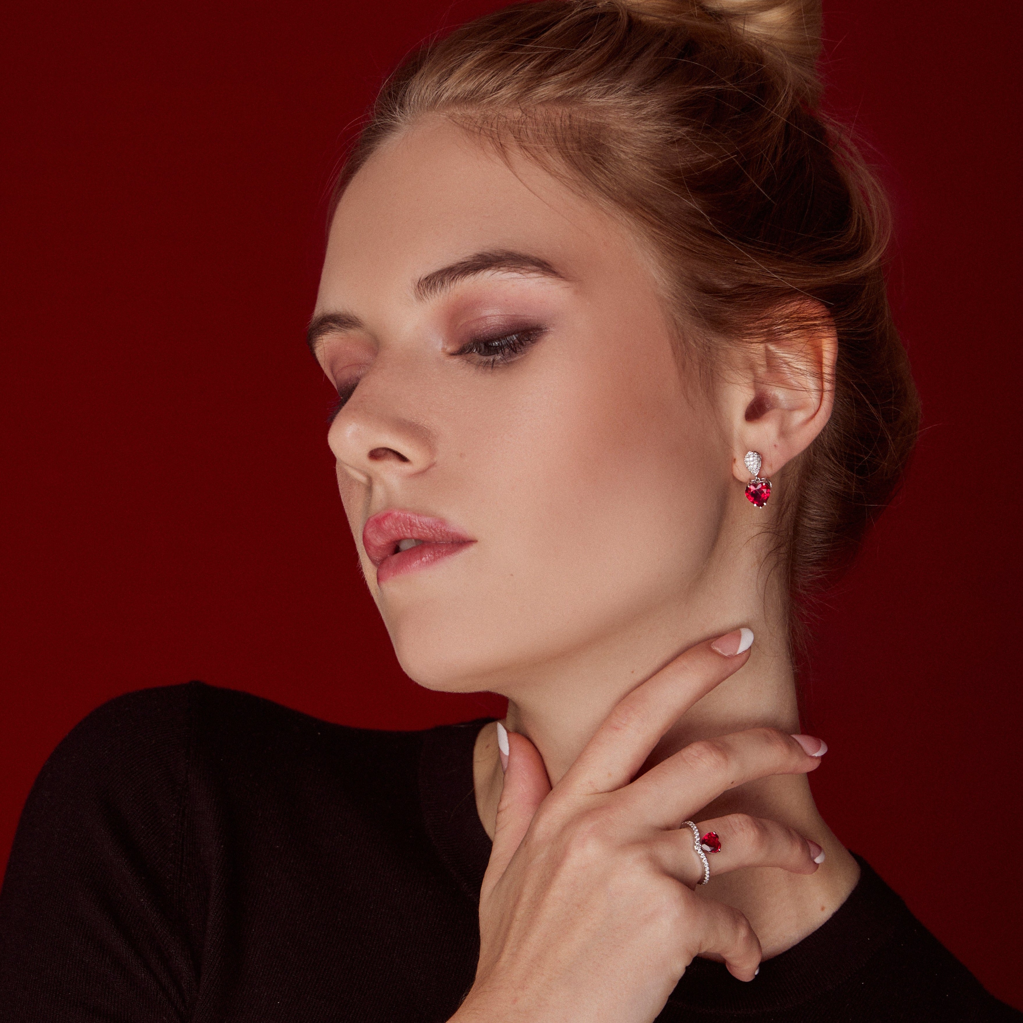 Valentine Ruby Ring & Earrings Set