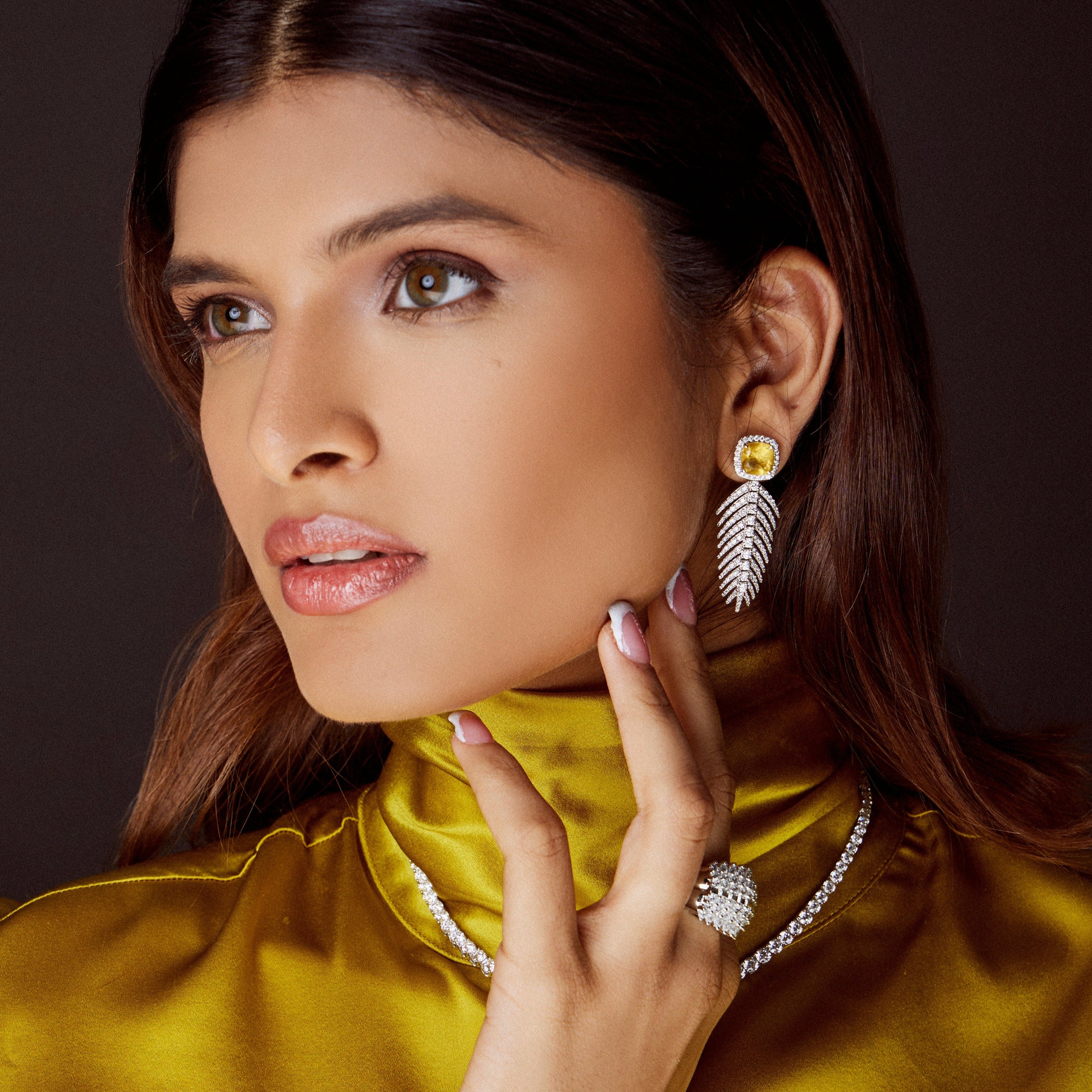 Yellow Sapphire Feather Earrings