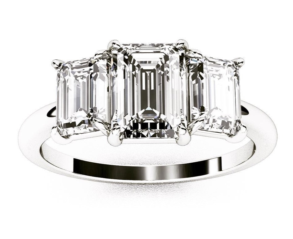 Three Stone Engagement Ring Emerald-Emerald 2ctw