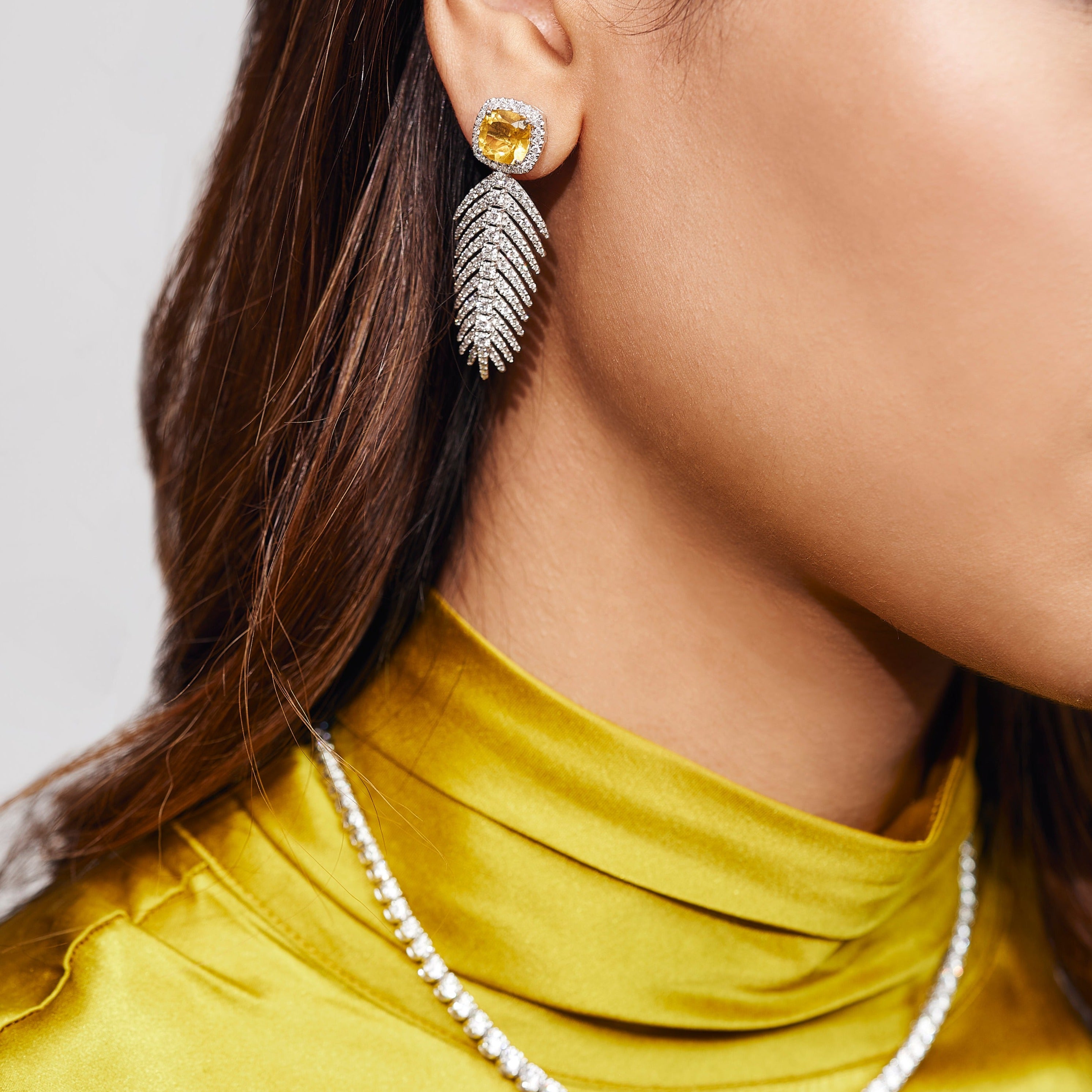 Yellow Sapphire Feather Earrings