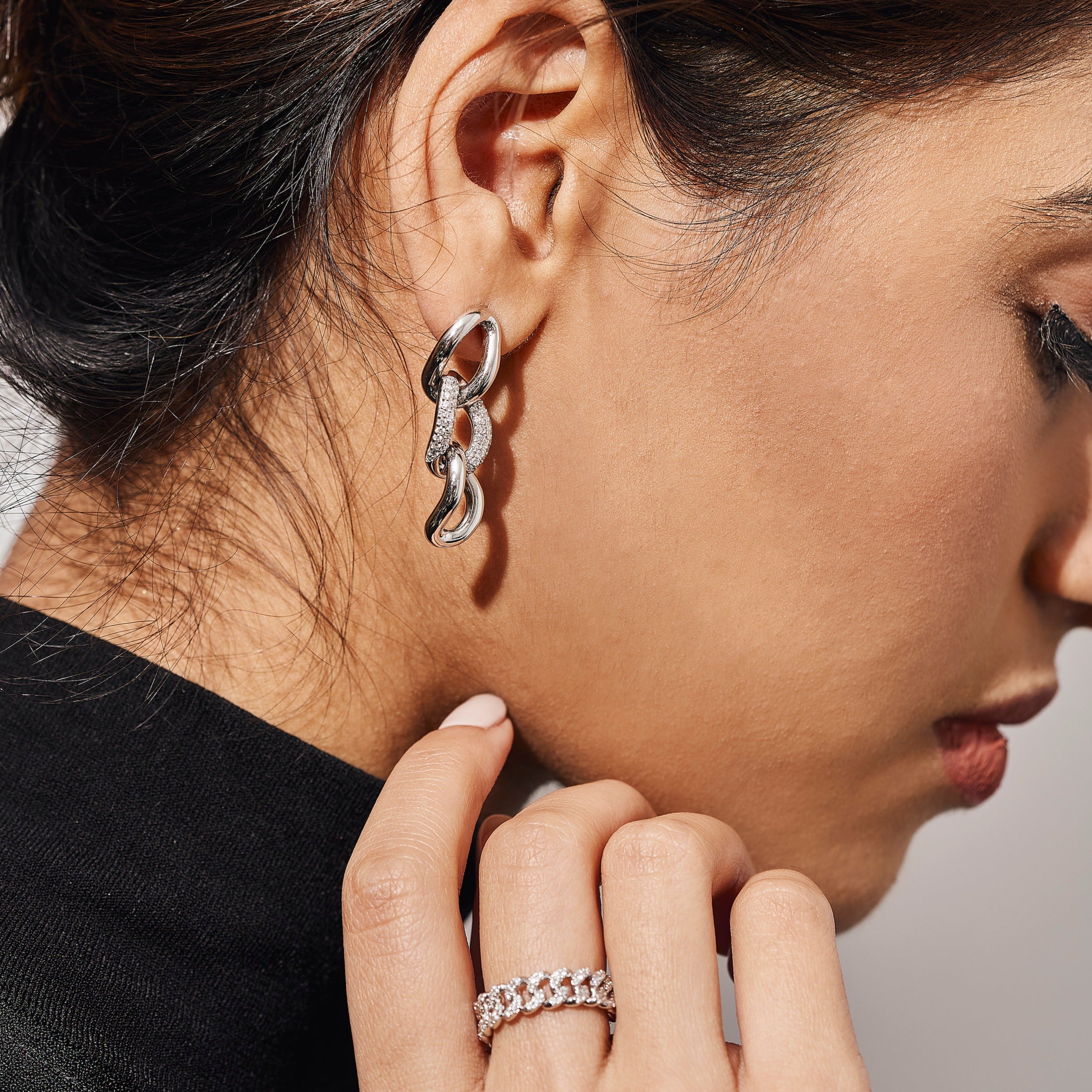 Signature Chain Link Diamond Earrings in 18k White Gold