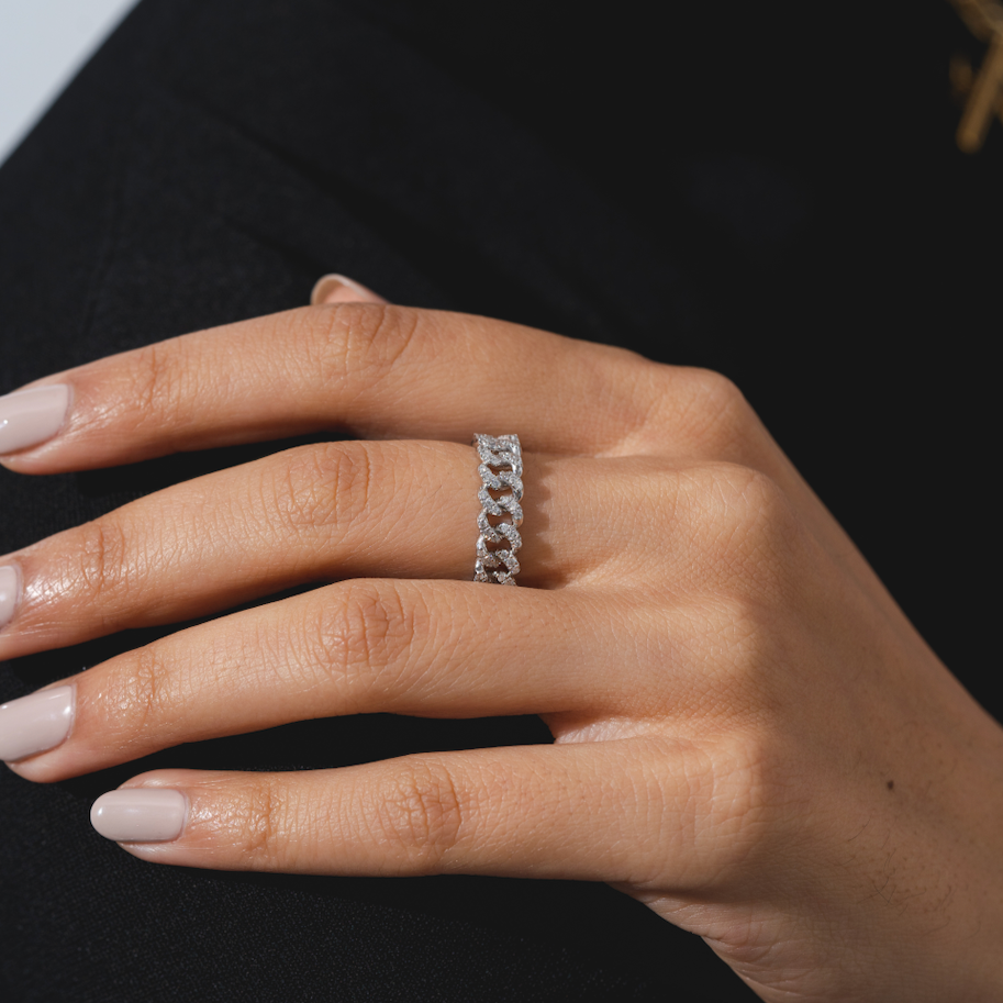Chain Link Diamond Ring in 14k White Gold