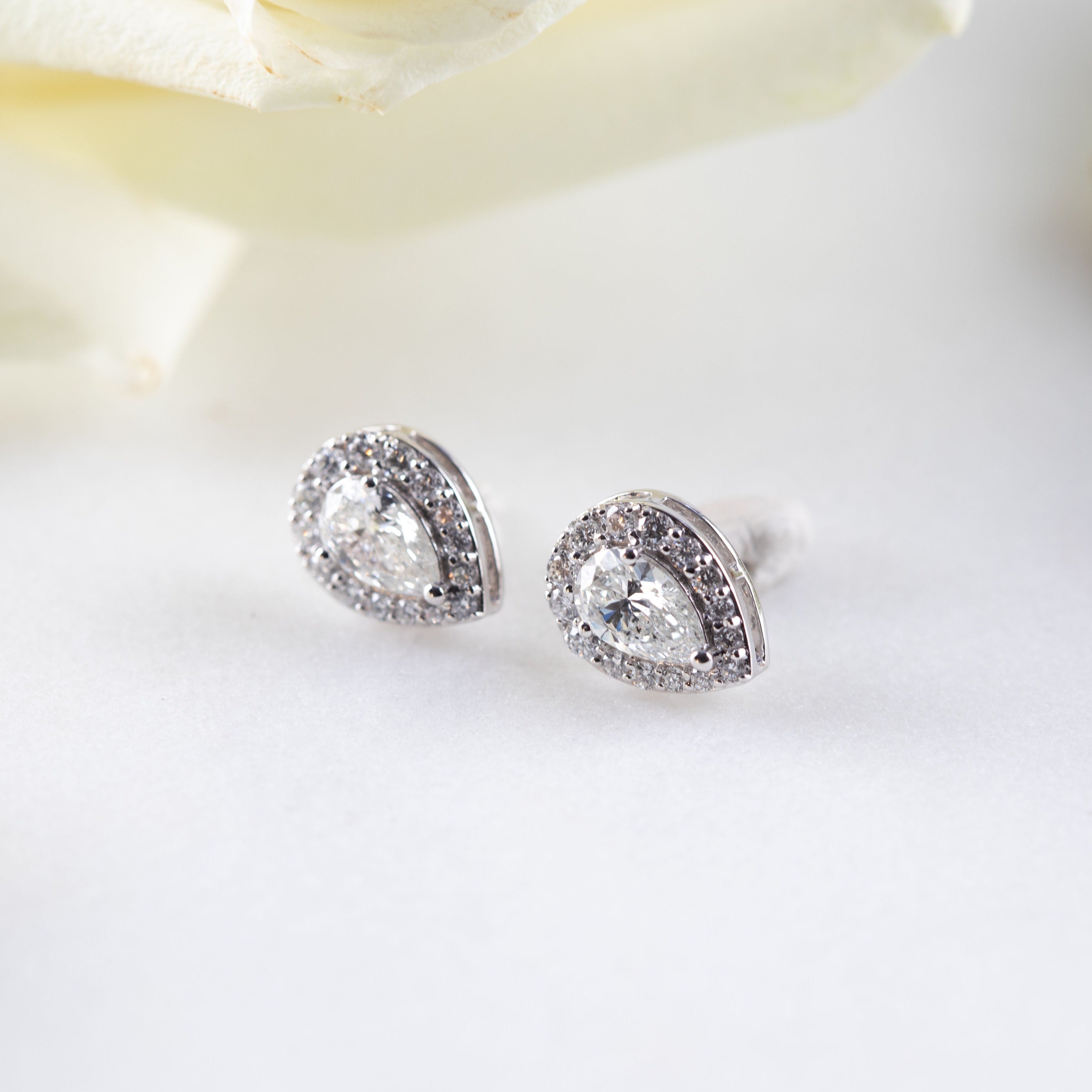Pear Halo Studs