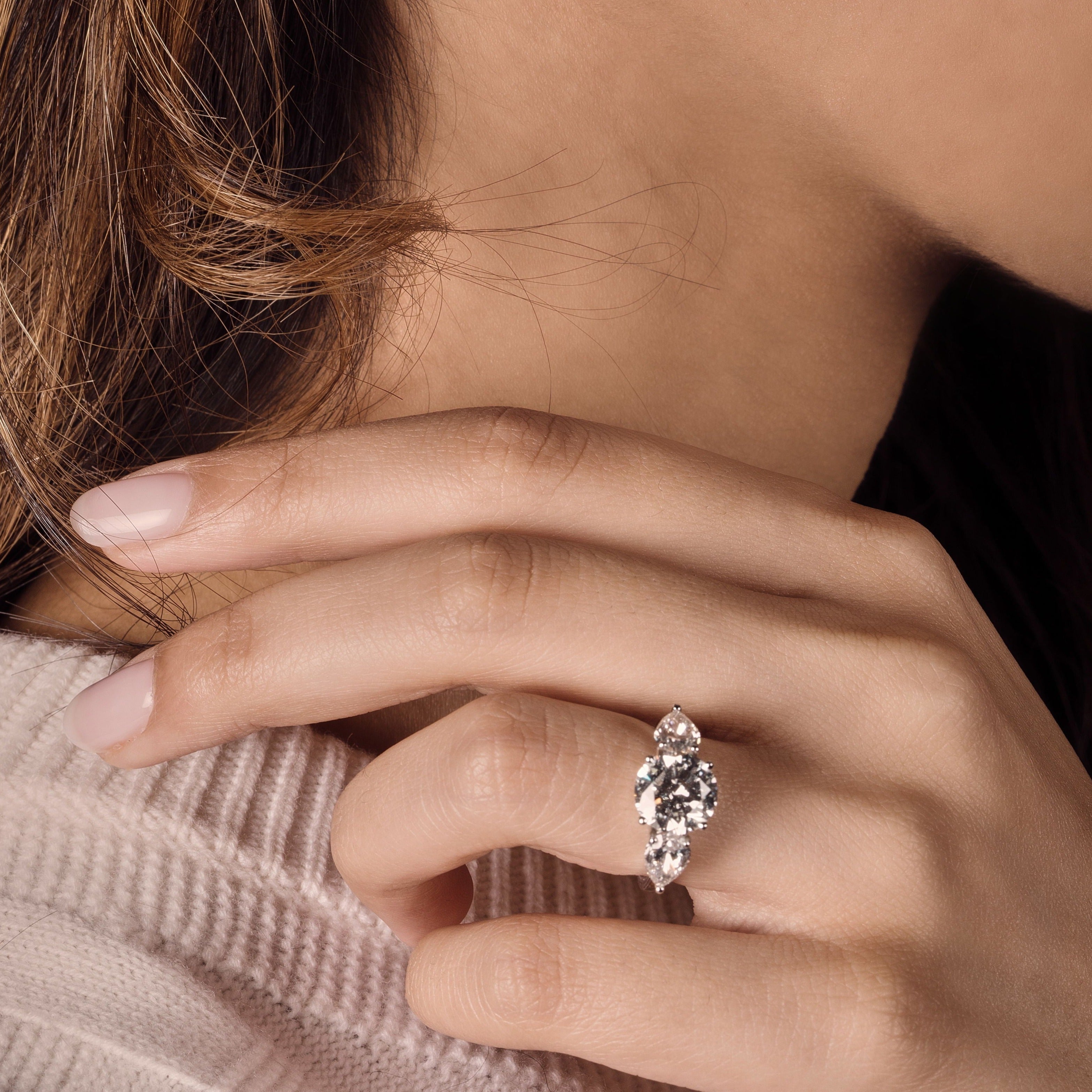 Three Stone Engagement Ring Round-Pear 4.5ctw