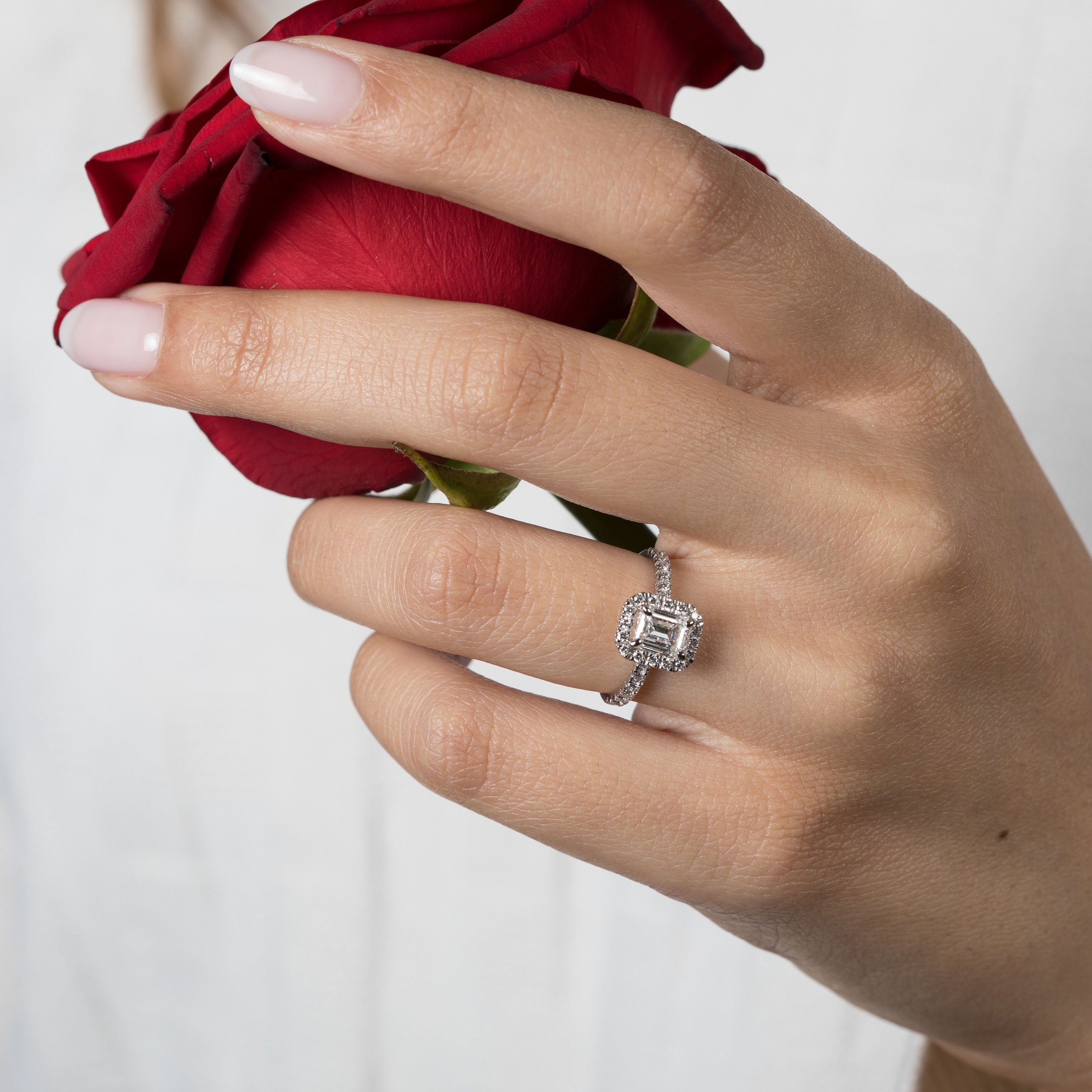 Emerald Halo Engagement Ring 1.48ctw