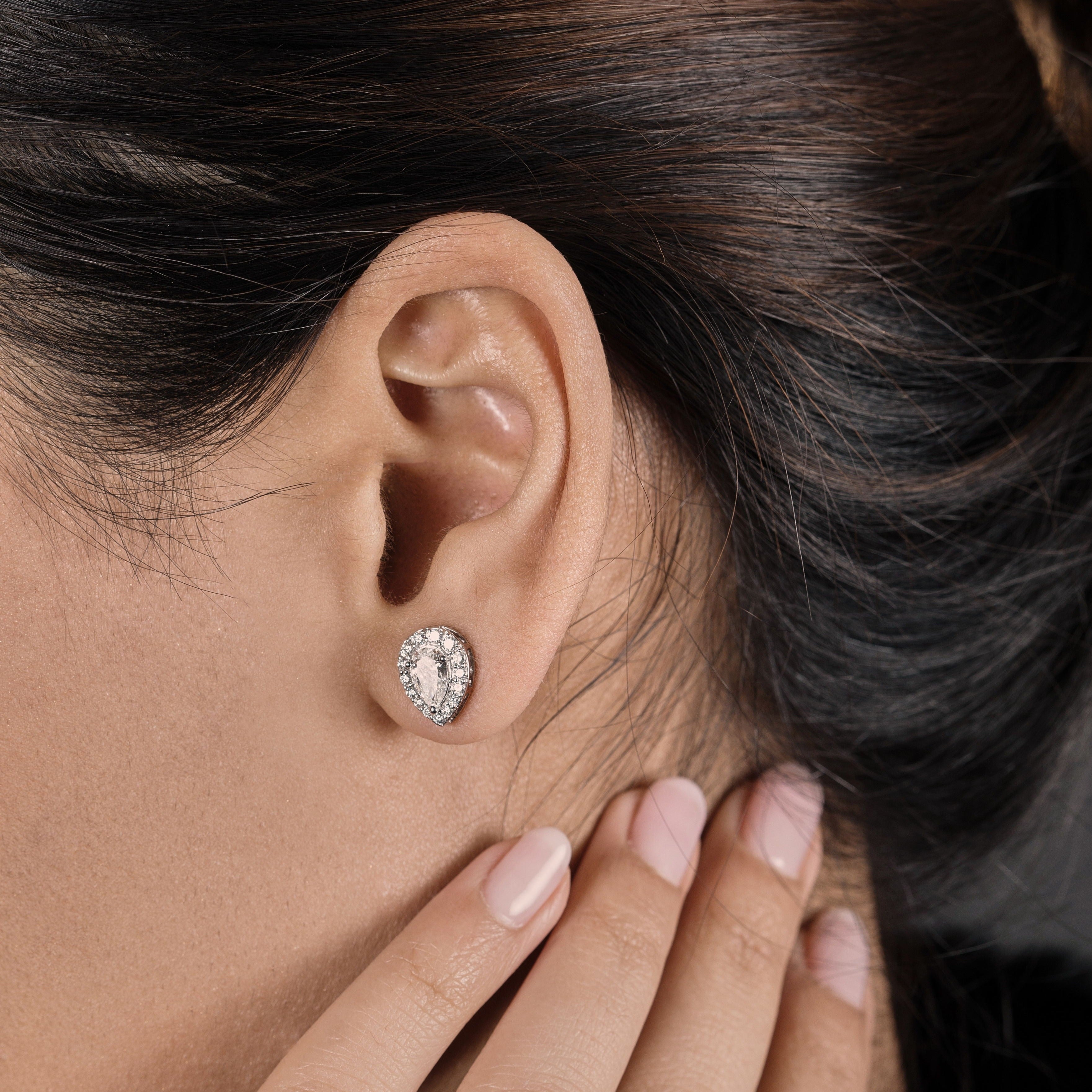 Pear Halo Studs