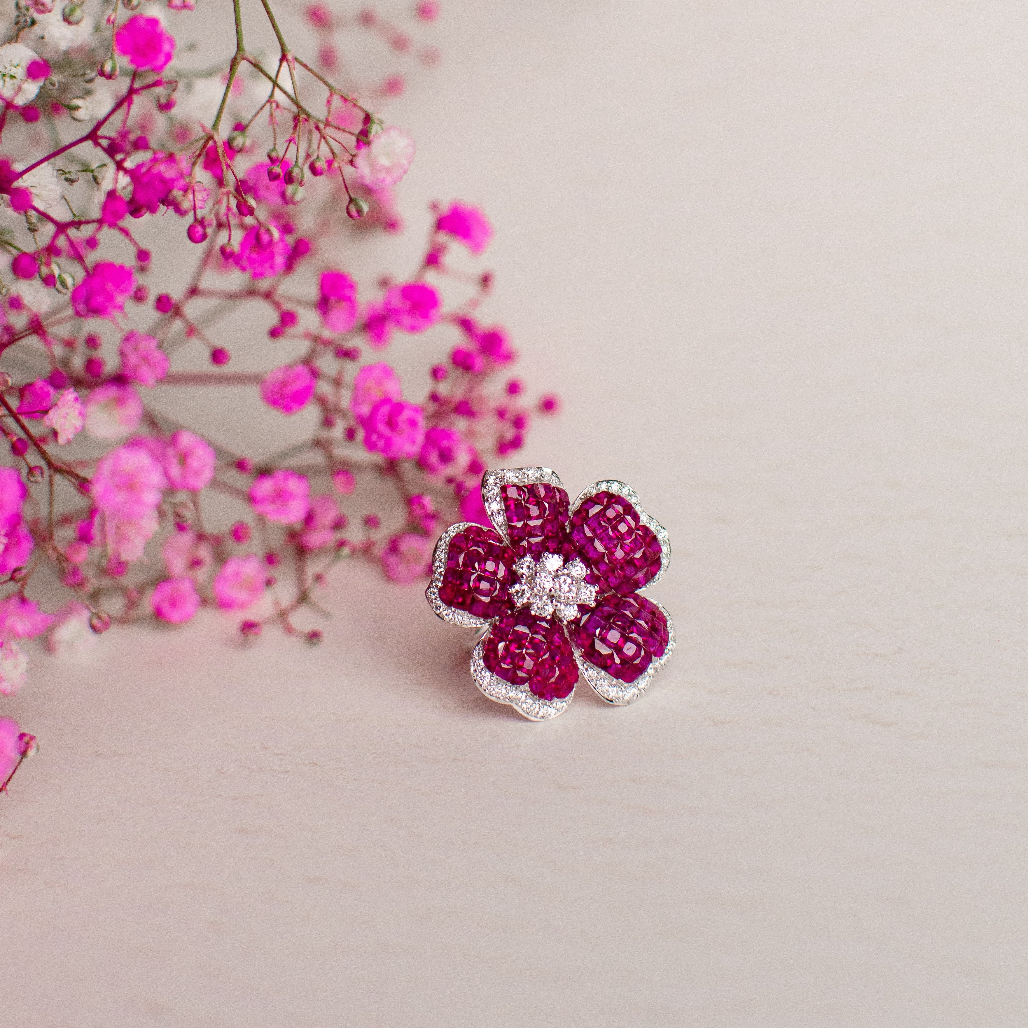 Dahlia Ruby Earrings & Cocktail Ring Set