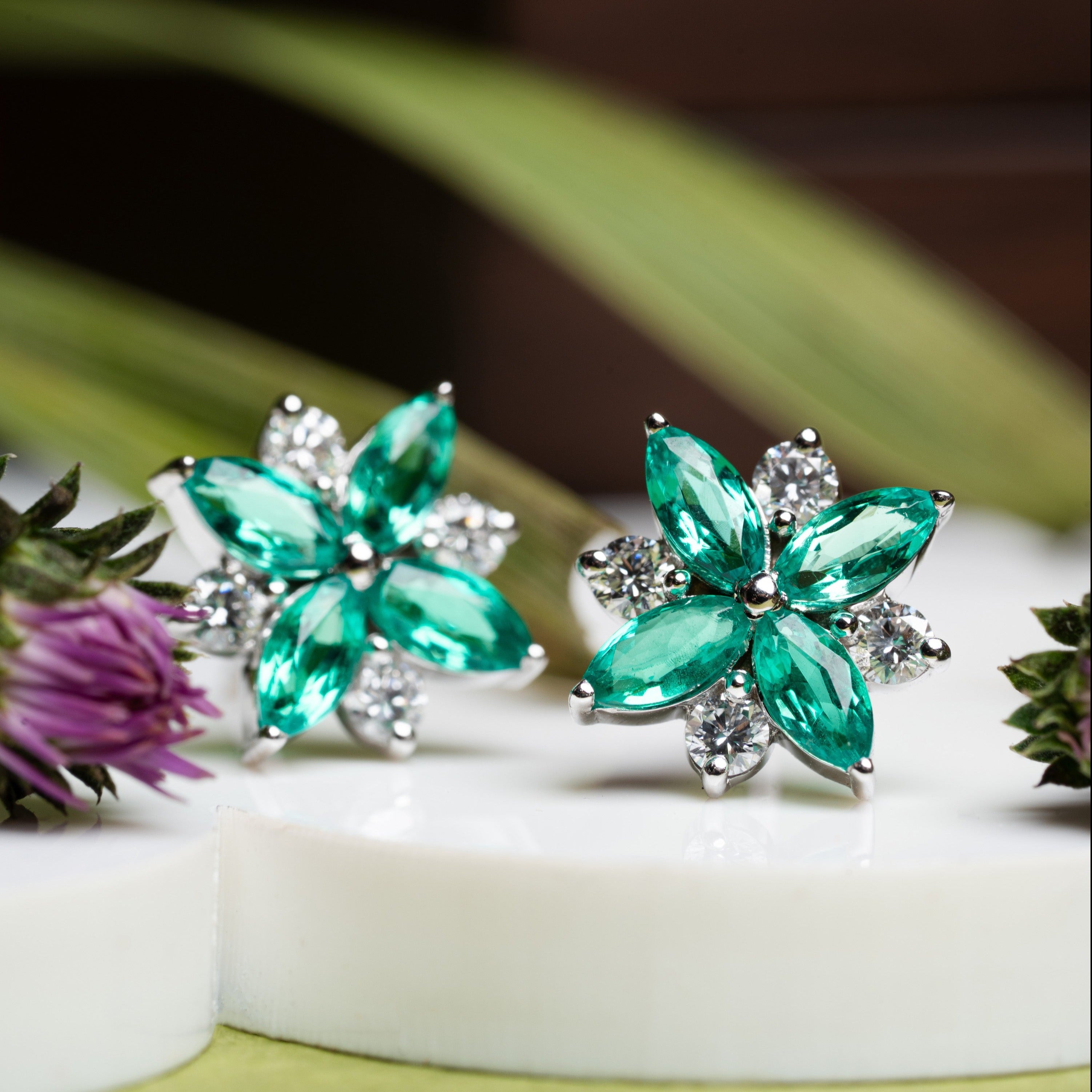 Tulip Emerald & Diamond Earrings