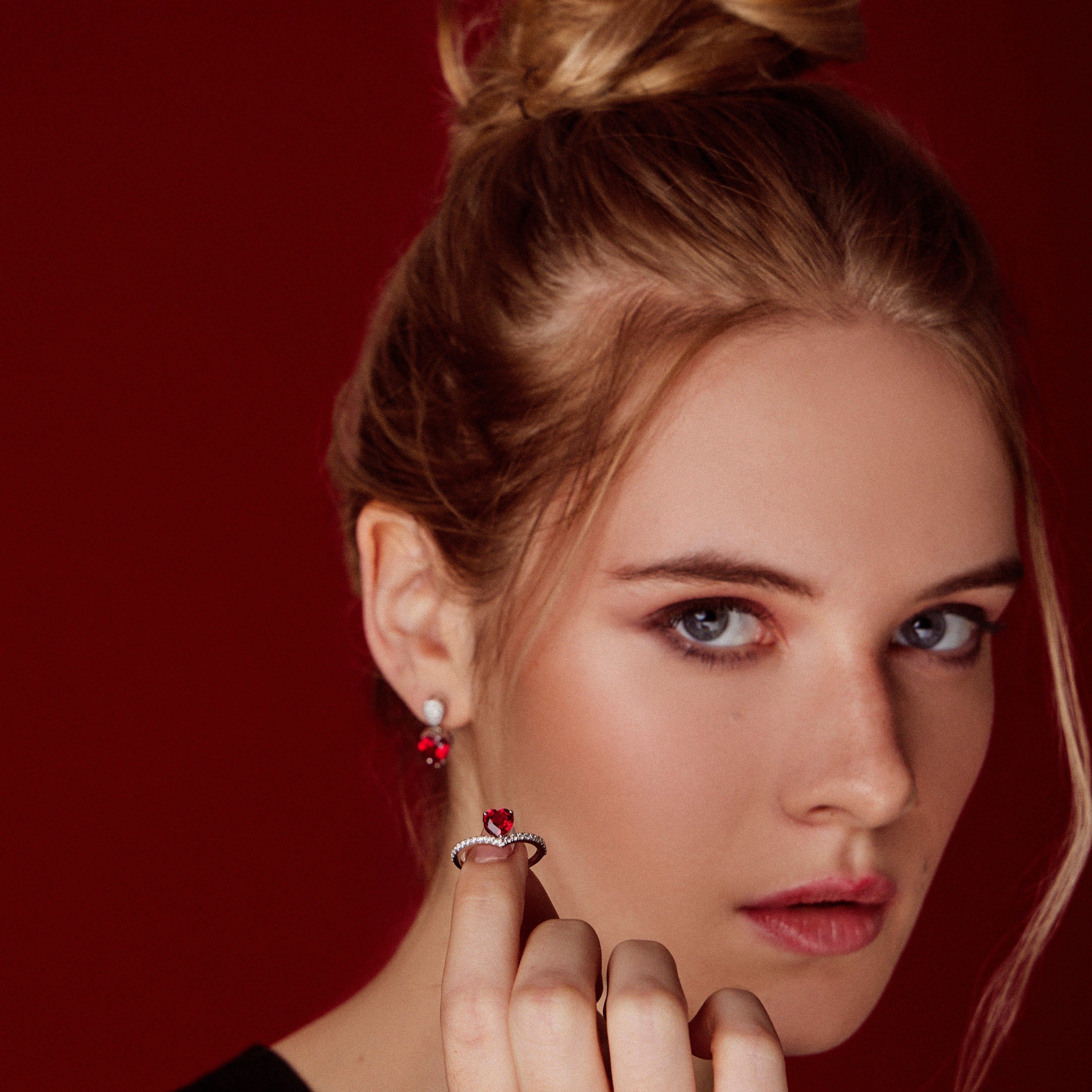 Valentine Ruby Ring & Earrings Set