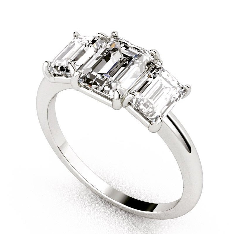 Three Stone Engagement Ring Emerald-Emerald 2ctw