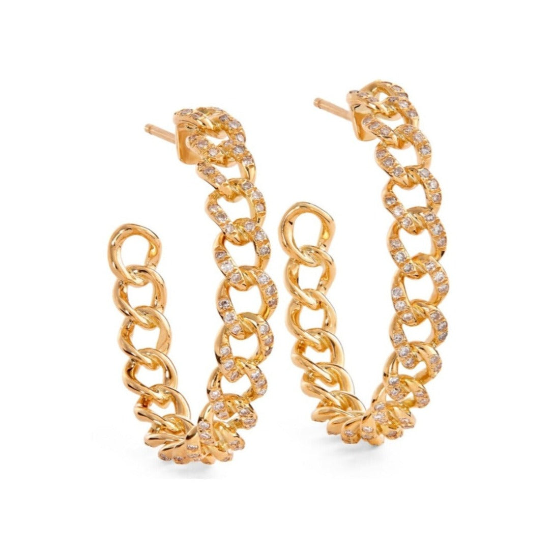 Chain Link Diamond Hoops in 14k Gold