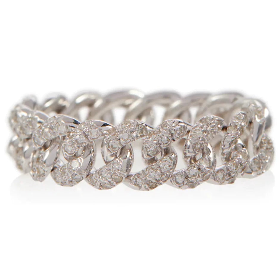 Chain Link Diamond Ring in 14k White Gold