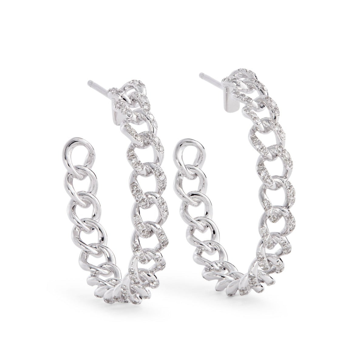 Chain Link Diamond Hoops in 14k White Gold