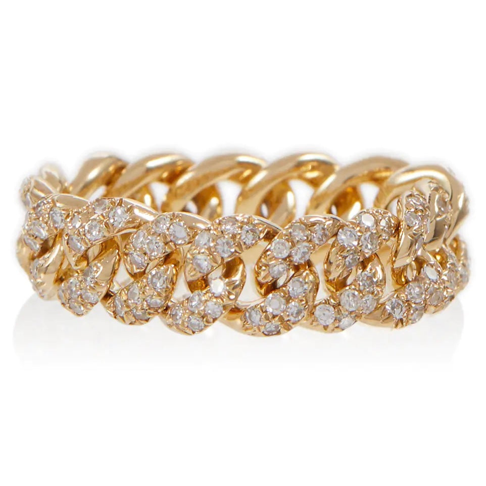 Chain Link Diamond Ring in 14k Yellow Gold