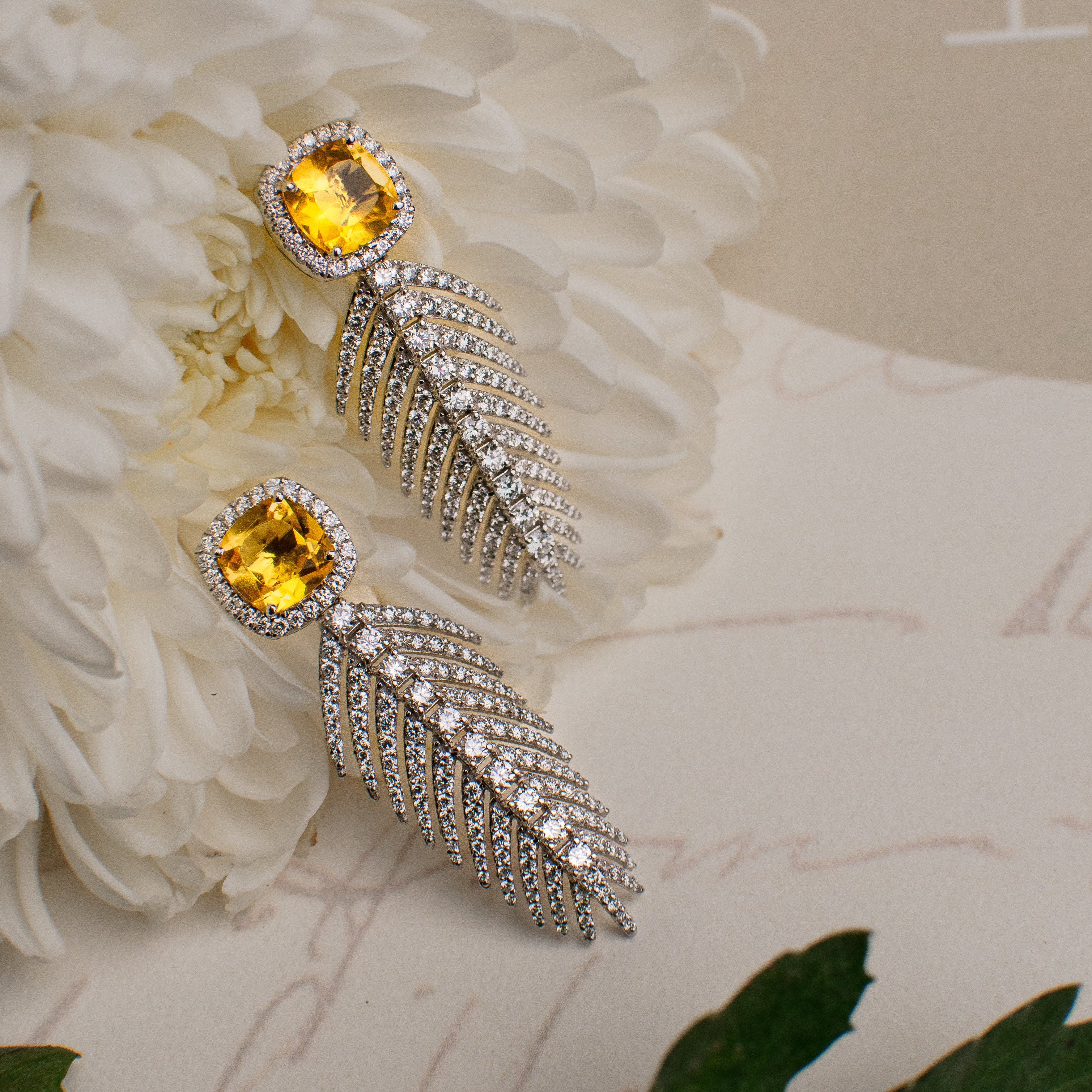 Yellow Sapphire Feather Earrings